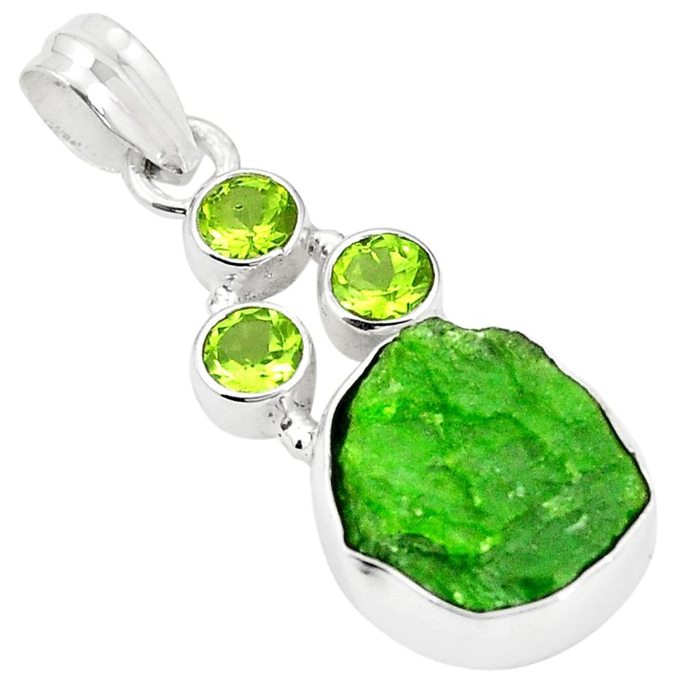 Green chrome diopside rough peridot 925 sterling silver pendant m40612