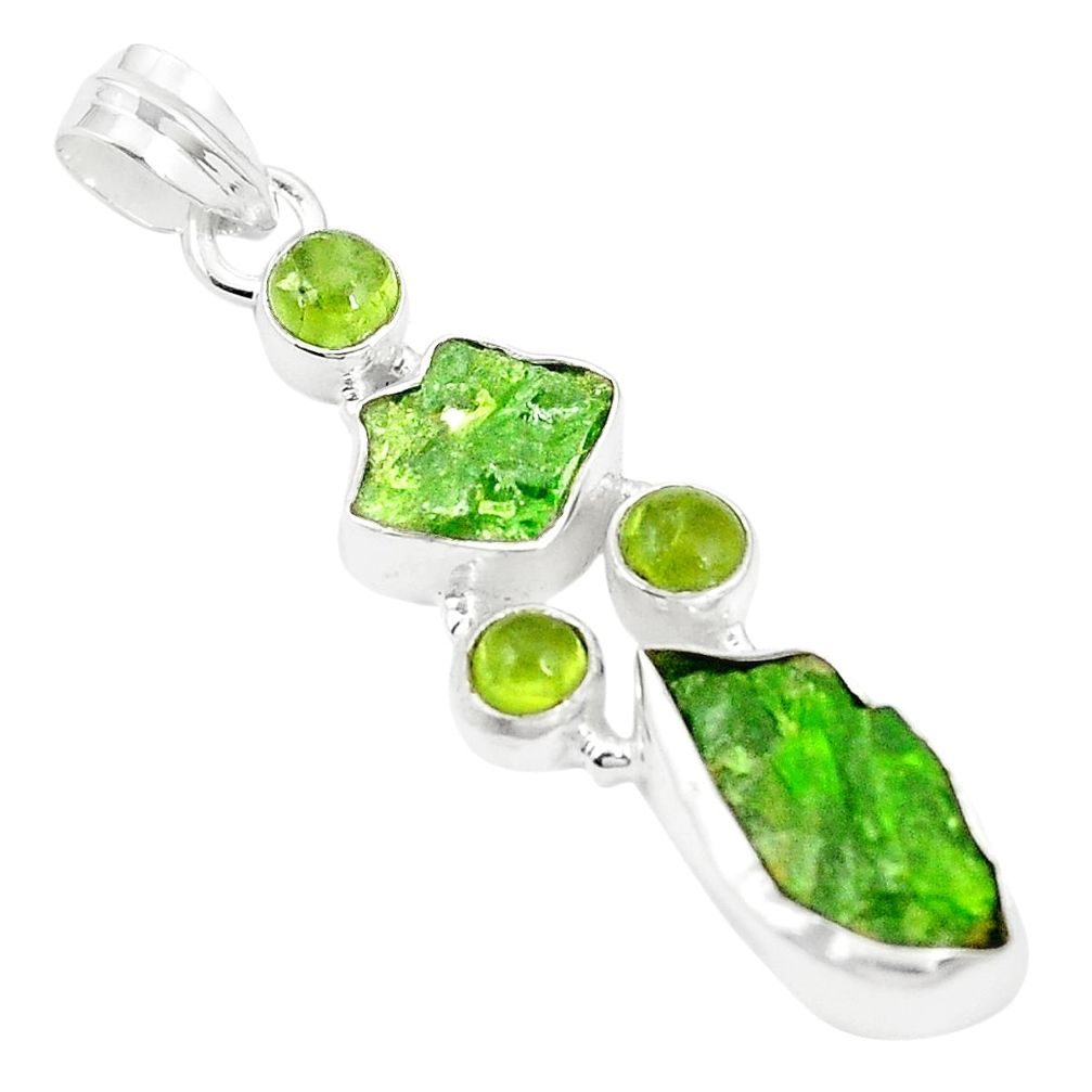 Green chrome diopside rough peridot 925 sterling silver pendant m40614