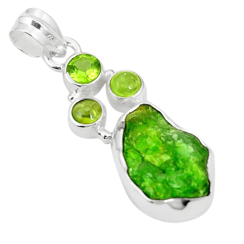 925 sterling silver green chrome diopside rough fancy peridot pendant m40615