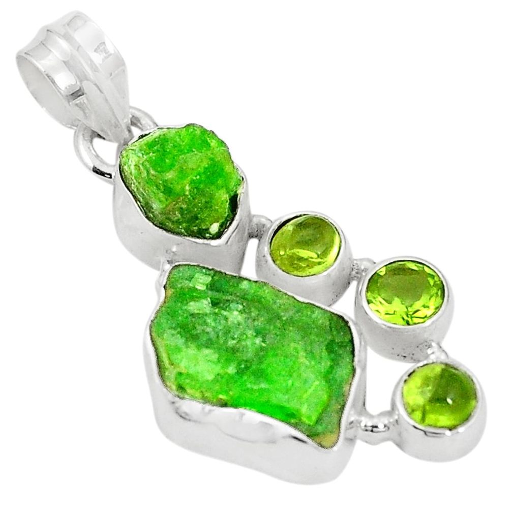 Green chrome diopside rough peridot 925 sterling silver pendant m40616