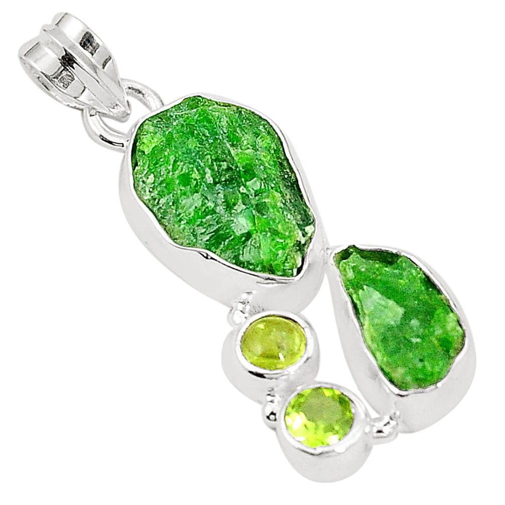 Green chrome diopside rough peridot 925 sterling silver pendant m40628