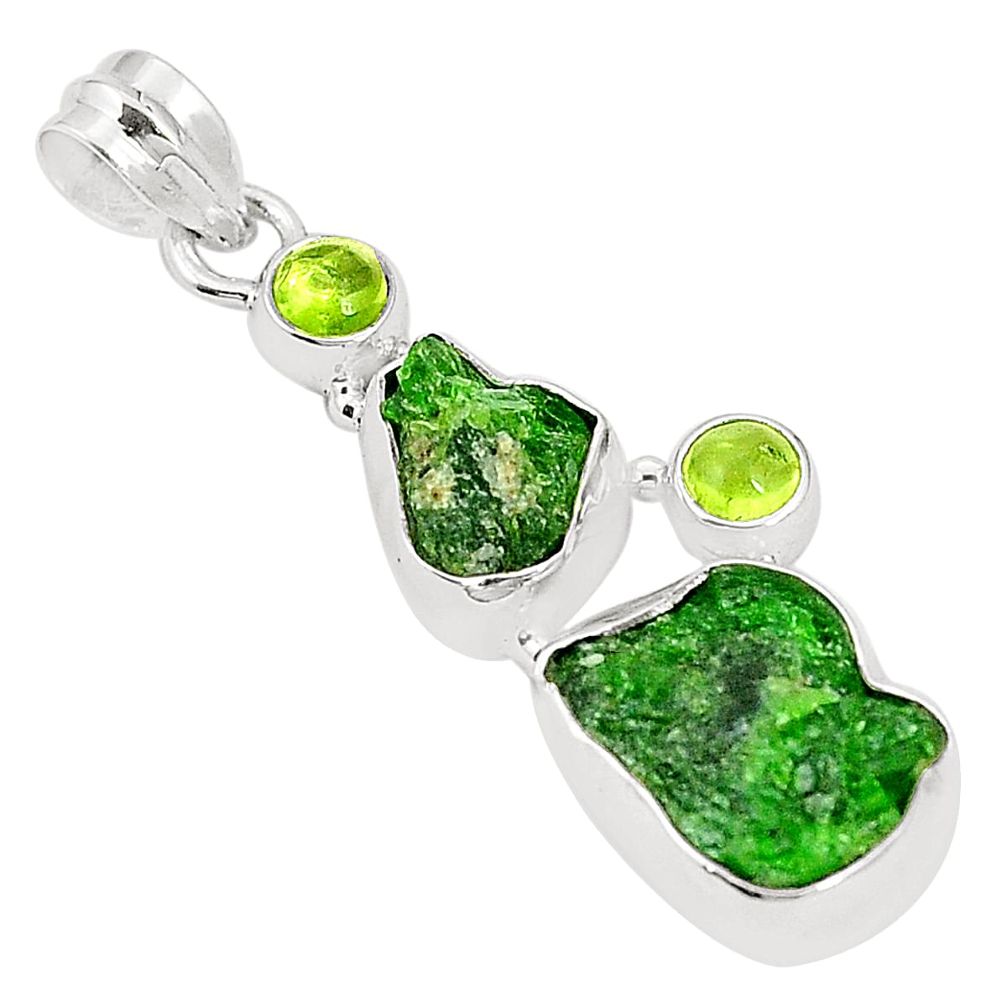 925 sterling silver green chrome diopside rough peridot pendant m40630