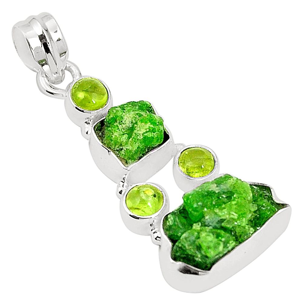 Green chrome diopside rough peridot 925 sterling silver pendant m40635