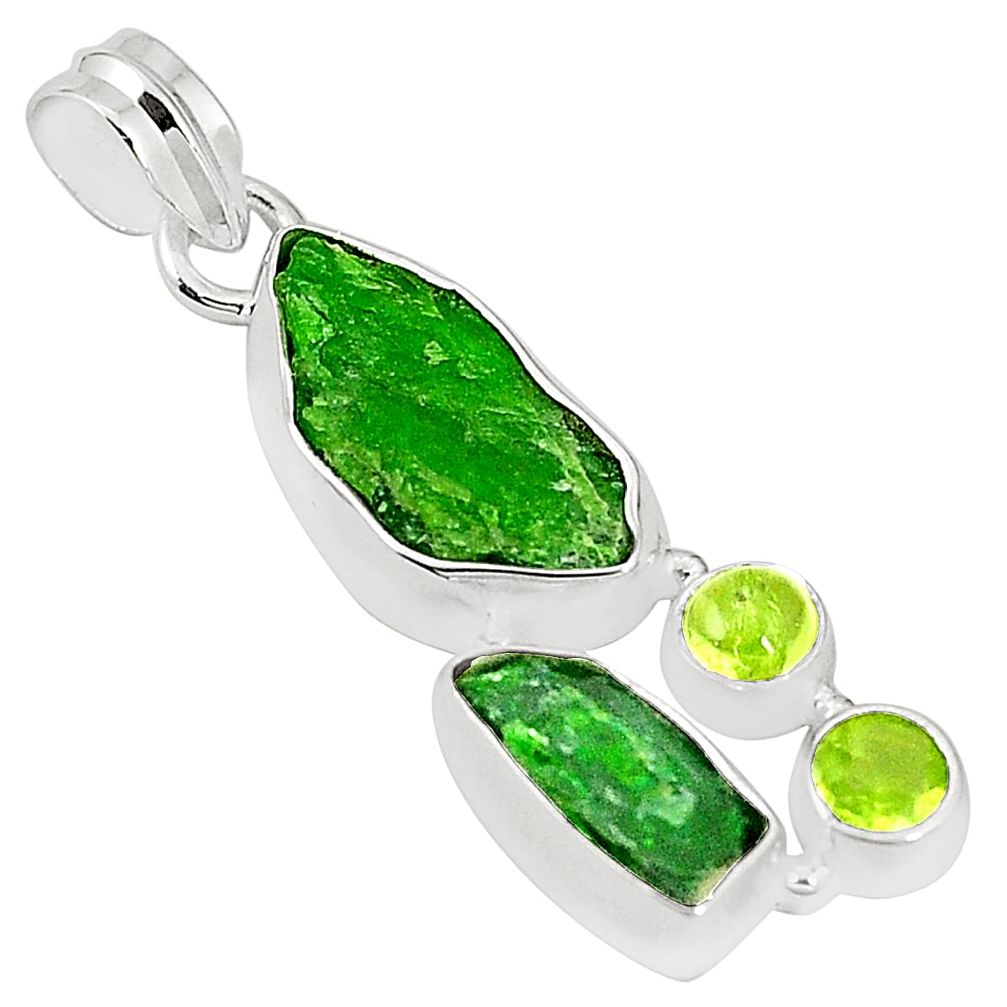 Green chrome diopside rough peridot 925 sterling silver pendant m40636