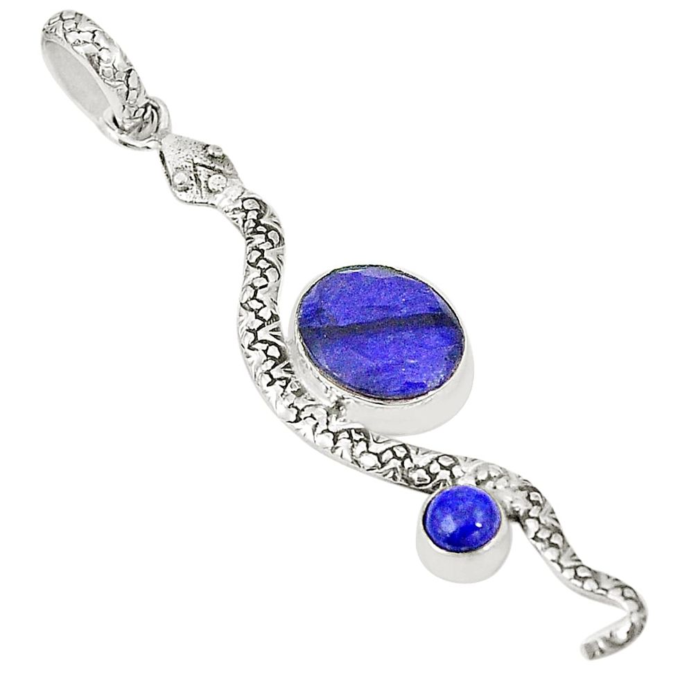 Natural blue sapphire 925 sterling silver snake pendant jewelry m40815