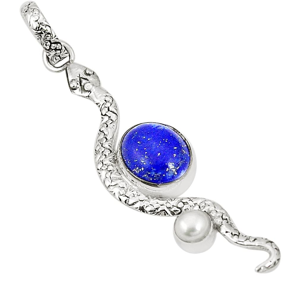 Natural blue lapis lazuli pearl 925 sterling silver snake pendant m40818