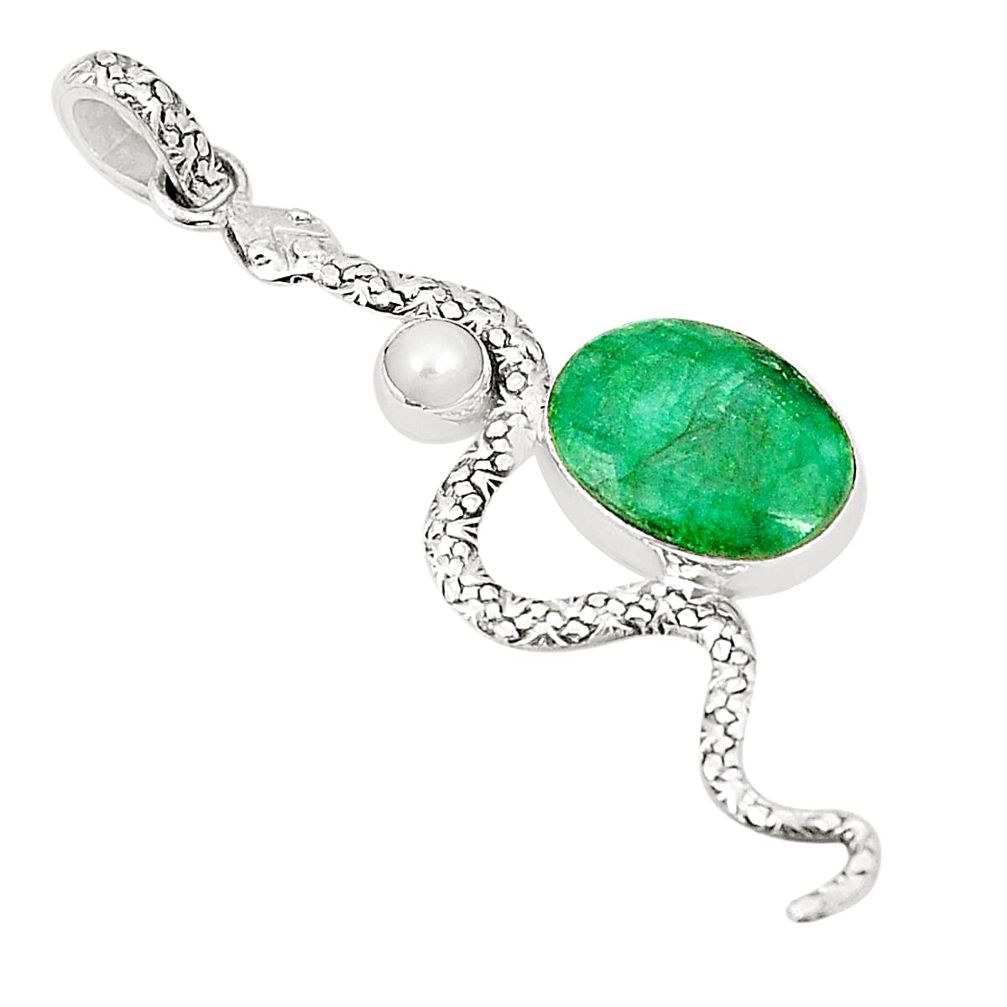 925 sterling silver natural green emerald pearl snake pendant jewelry m40836