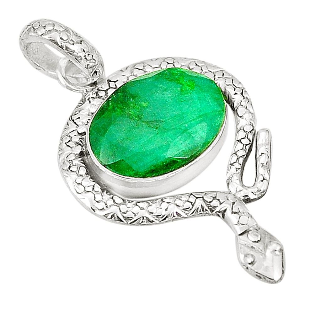 Natural green emerald 925 sterling silver snake pendant jewelry m40853