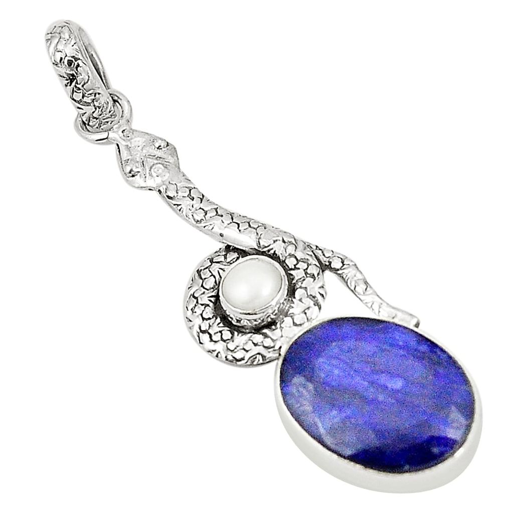 925 sterling silver natural blue sapphire pearl snake pendant jewelry m40875