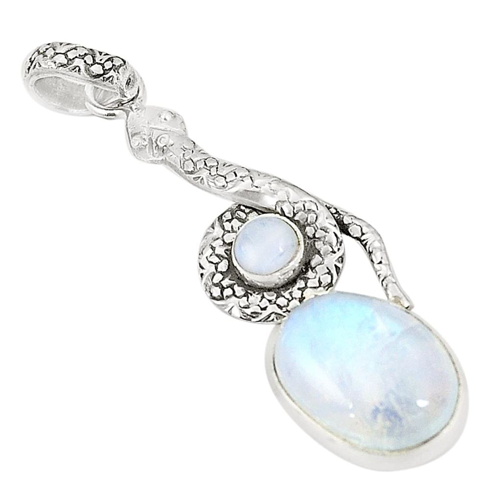 Natural rainbow moonstone 925 sterling silver snake pendant m40879