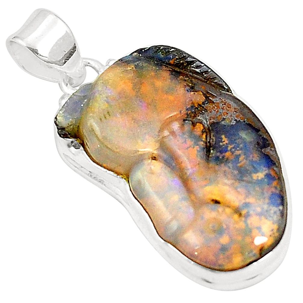 925 sterling silver natural brown boulder opal carving fancy pendant m41458
