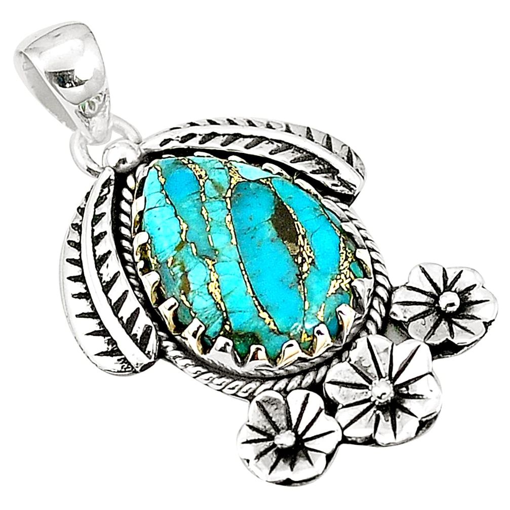 Blue copper turquoise 925 sterling silver pendant jewelry m41603