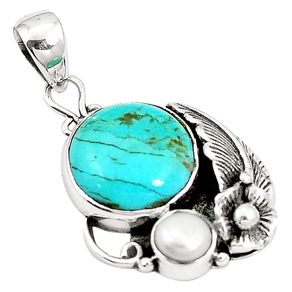 Green arizona mohave turquoise pearl 925 sterling silver pendant m41690