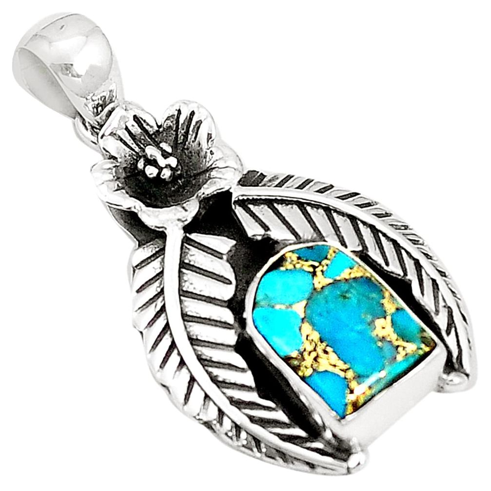 Blue copper turquoise 925 sterling silver pendant jewelry m41778