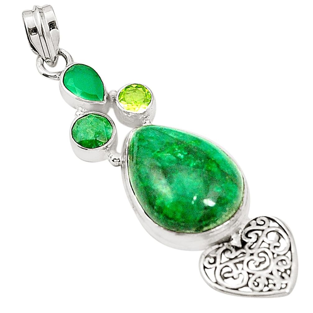 Natural green emerald chalcedony 925 silver heart pendant jewelry m41848