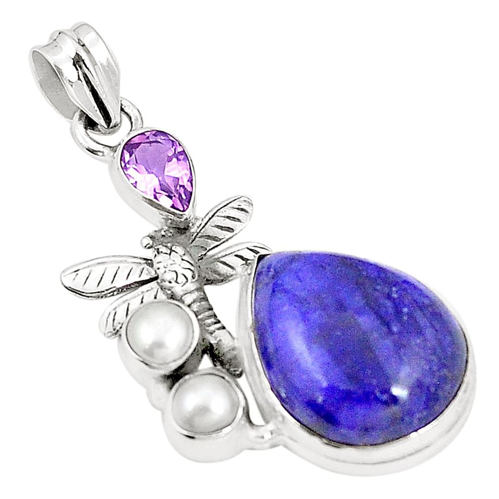 Natural blue sapphire amethyst 925 silver dragonfly pendant jewelry m41850