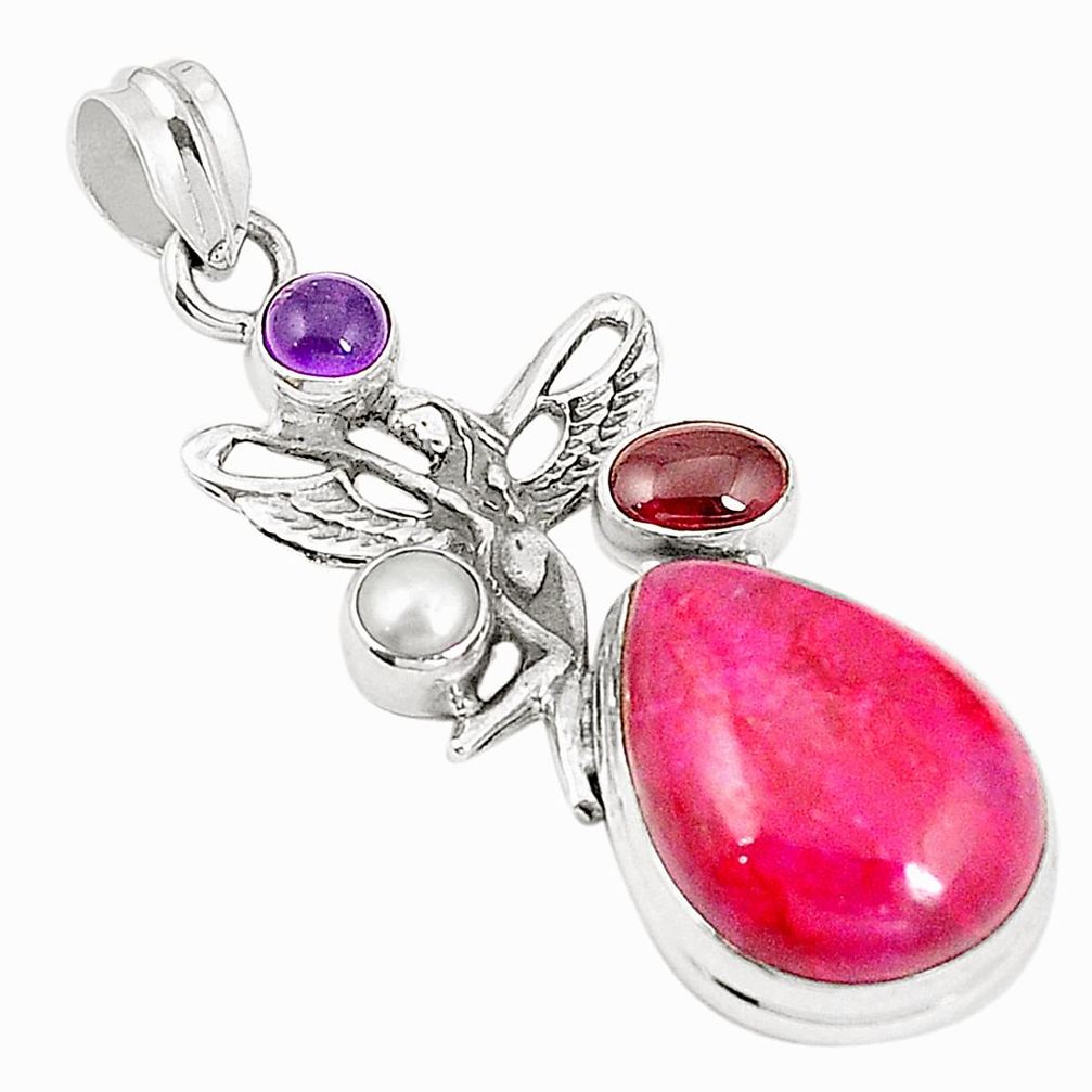 Natural red ruby amethyst 925 silver angel wings fairy pendant m41851
