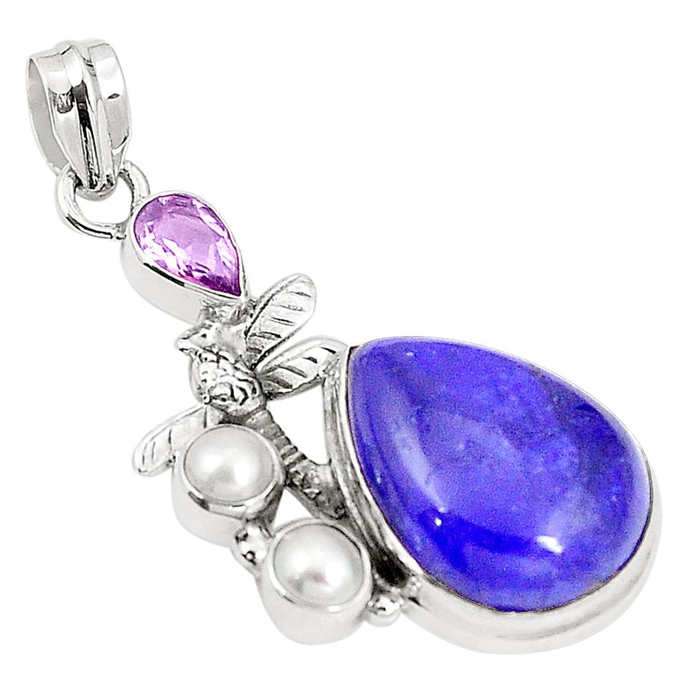 Natural blue sapphire amethyst 925 sterling silver dragonfly pendant m41852