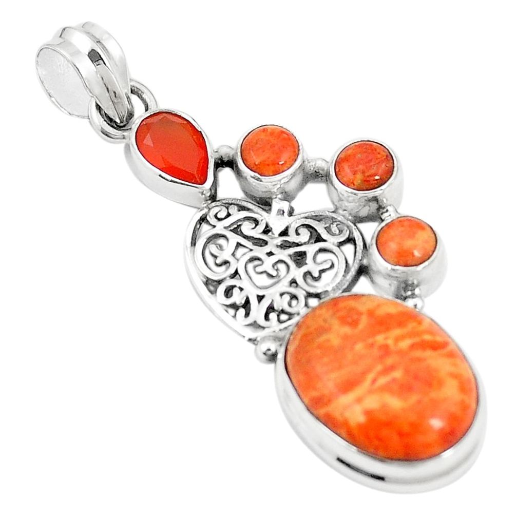 Red copper turquoise cornelian (carnelian) 925 silver heart pendant m41862