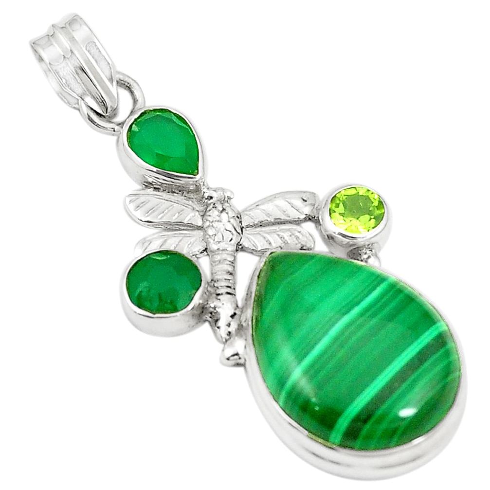Natural green malachite (pilot's stone) 925 silver dragonfly pendant m41906
