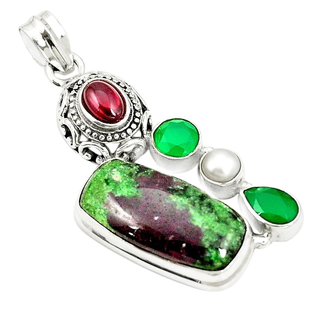 Natural green ruby zoisite chalcedony 925 silver pendant jewelry m41907