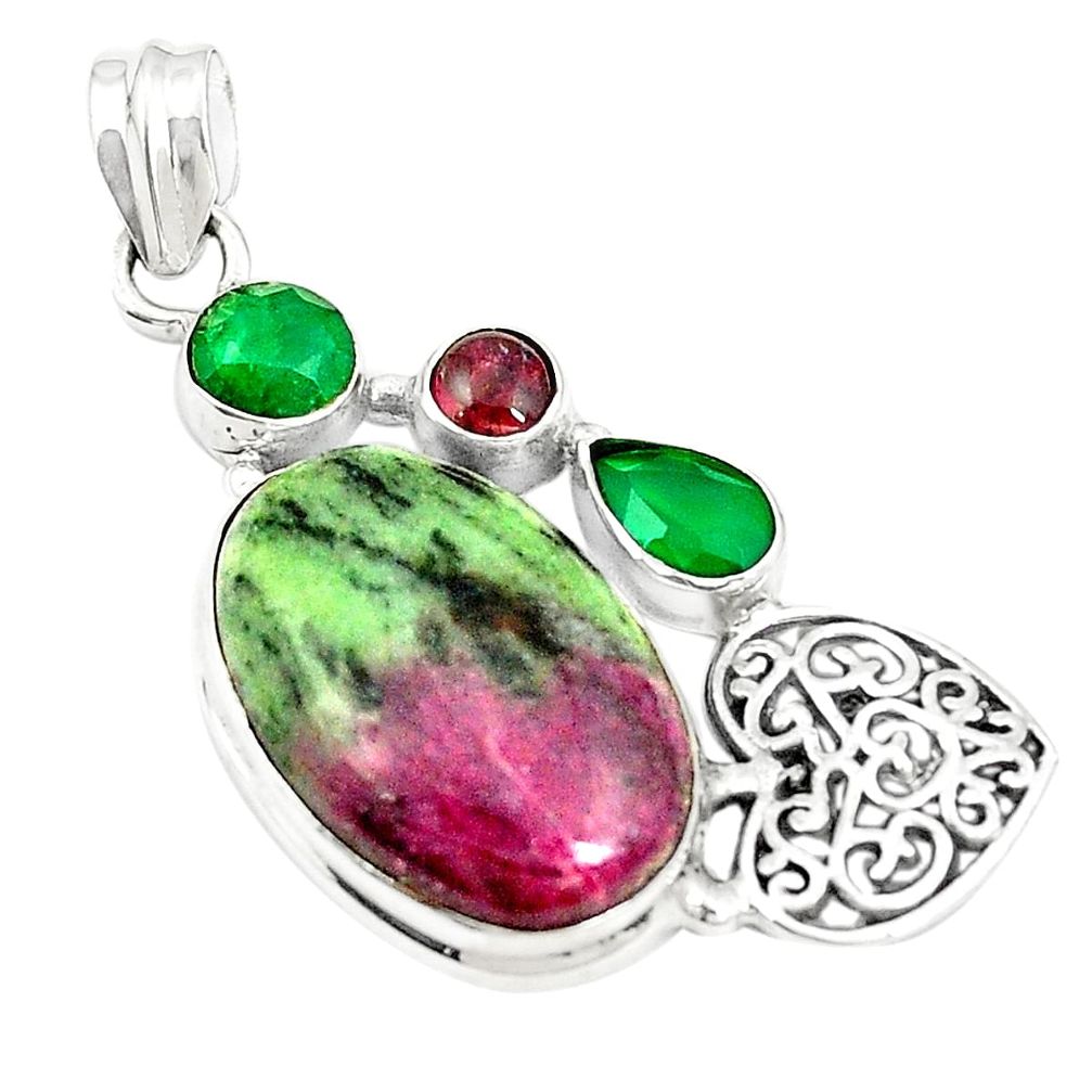 Natural pink ruby zoisite chalcedony 925 sterling silver pendant m41919