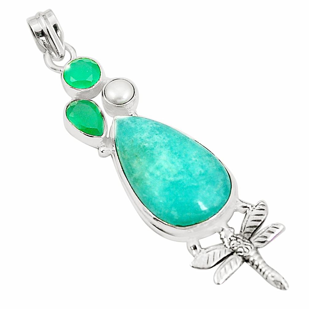 Natural green amazonite (hope stone) 925 silver dragonfly pendant m41922