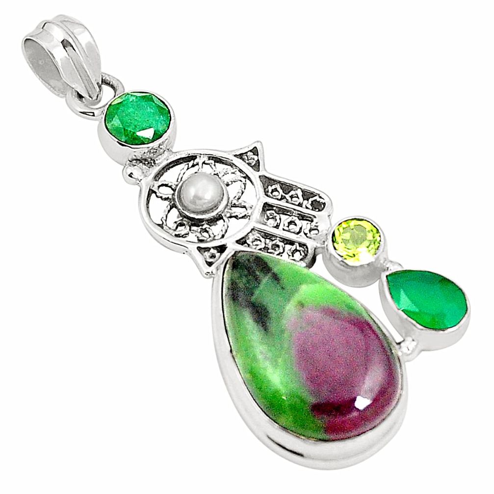 925 silver natural pink ruby zoisite hand of god hamsa pendant jewelry m41925