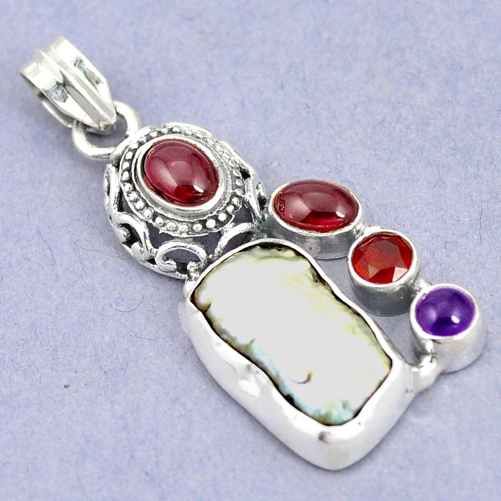 Natural white pearl cornelian (carnelian) 925 silver pendant jewelry m41968