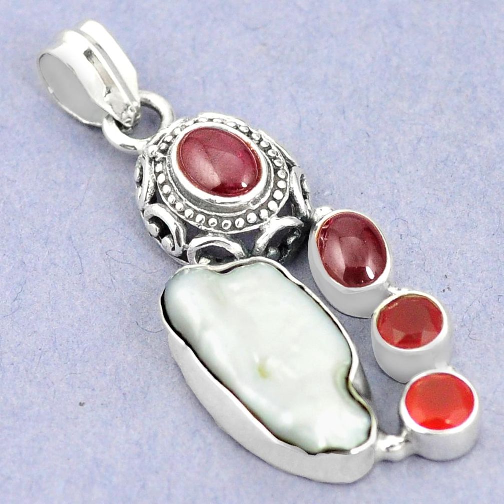 Natural white pearl cornelian (carnelian) 925 silver pendant jewelry m41977