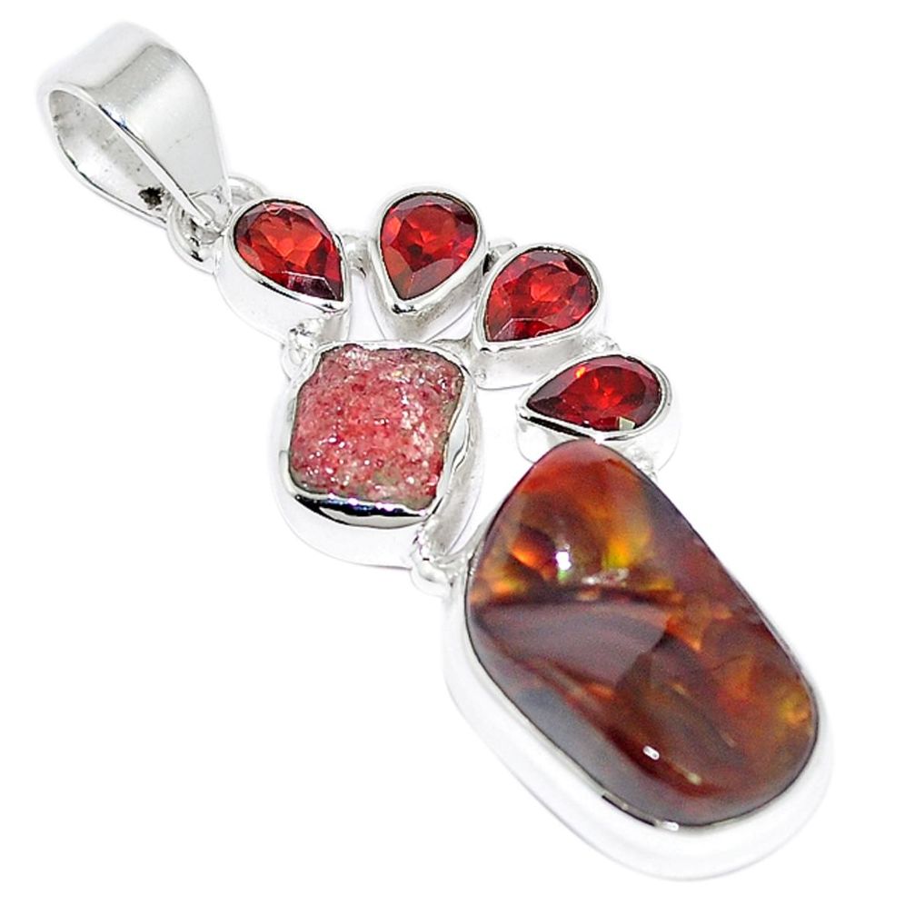 Natural multi color mexican fire agate garnet 925 silver pendant m4282