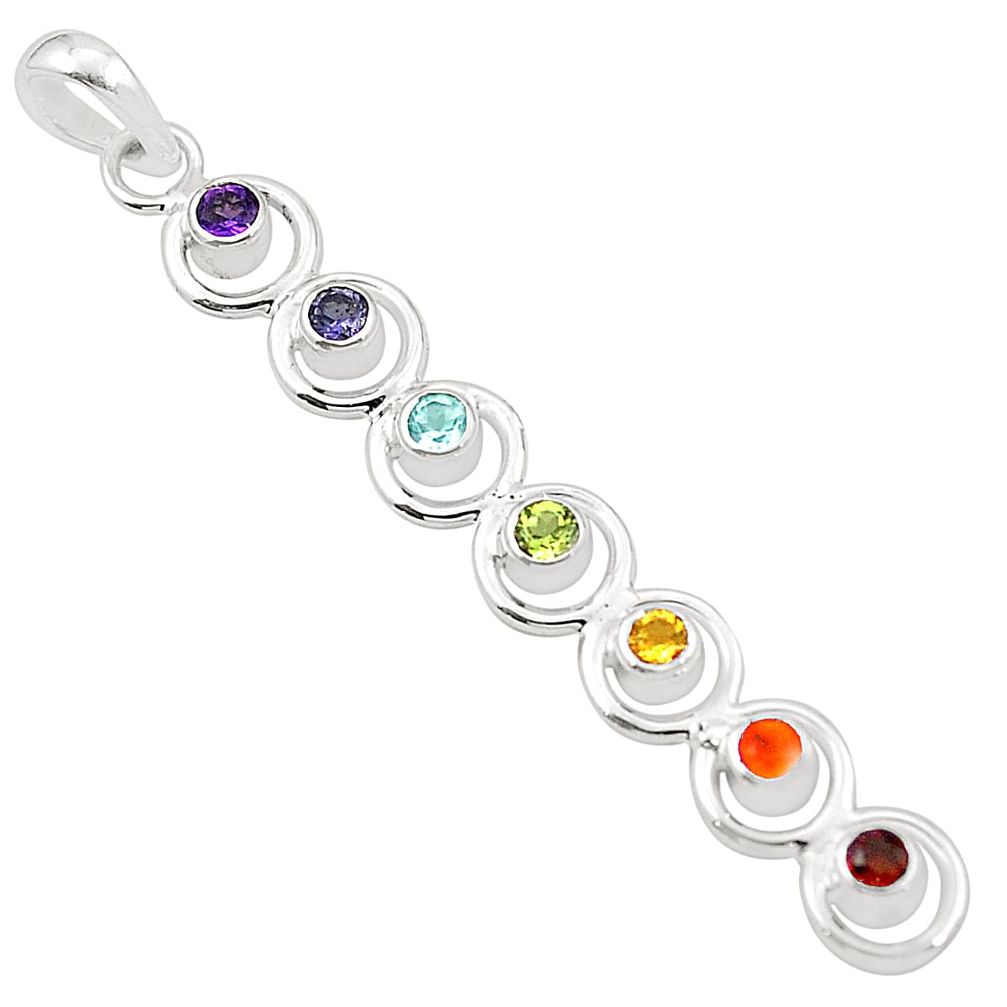 Natural purple amethyst cornelian (carnelian) 925 silver chakra pendant m43026