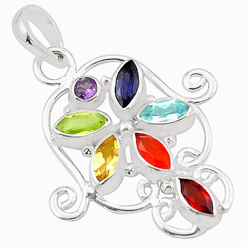 Natural purple amethyst cornelian (carnelian) 925 silver chakra pendant m43073