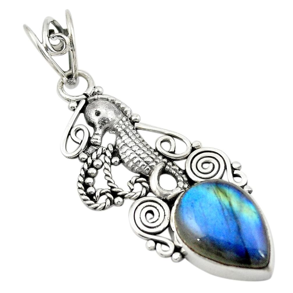 925 sterling silver natural blue labradorite pear seahorse pendant m43400