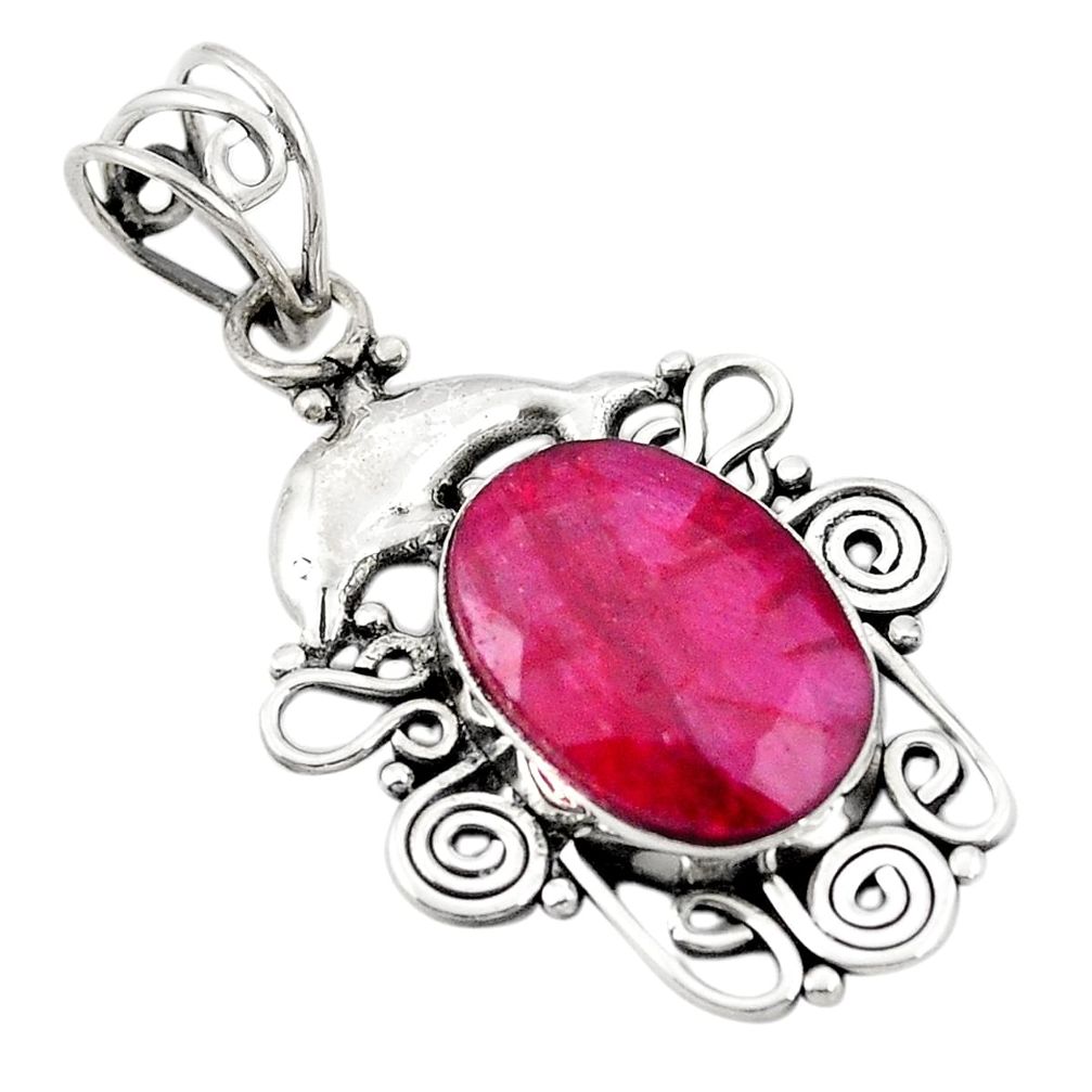 Natural red ruby 925 sterling silver dolphin pendant jewelry m43407