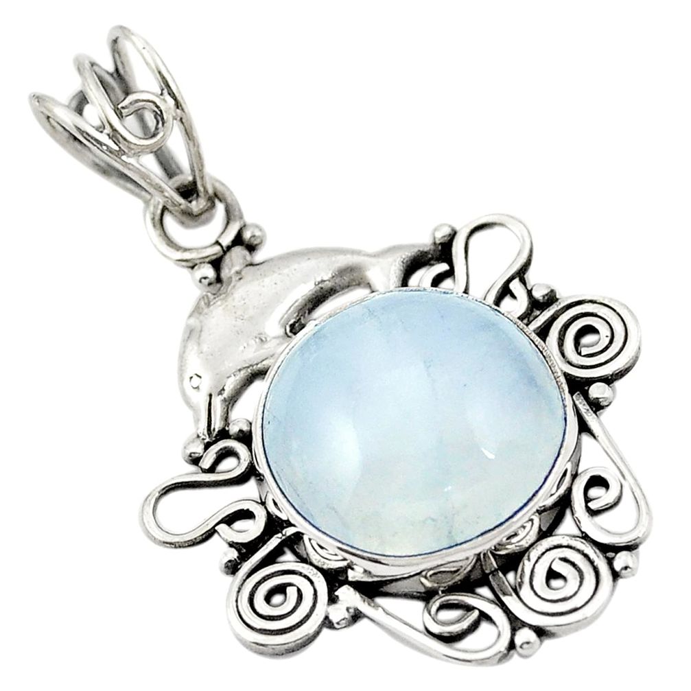 Natural rainbow moonstone 925 sterling silver dolphin pendant m43414