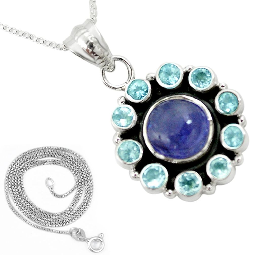 925 sterling silver natural blue tanzanite topaz 18' chain pendant jewelry m4344