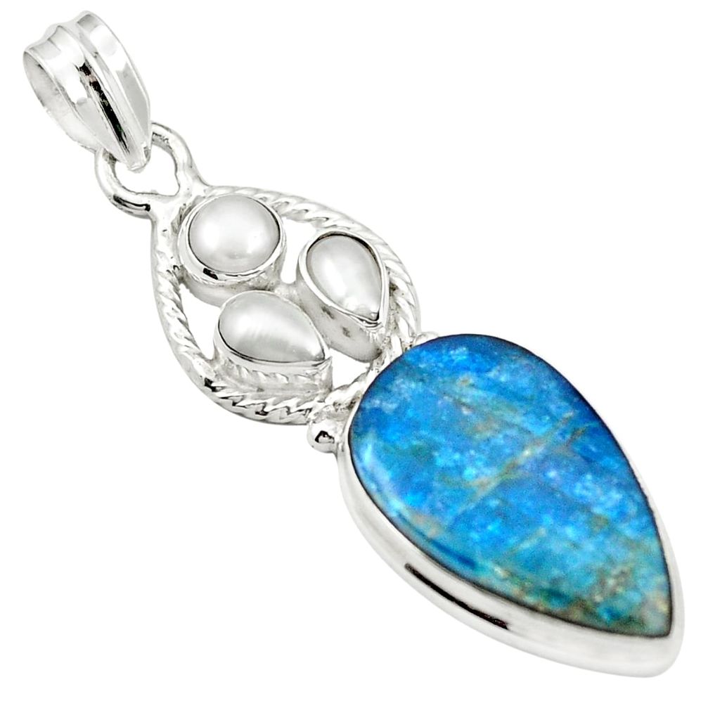 Natural blue shattuckite pearl 925 sterling silver pendant jewelry m43516