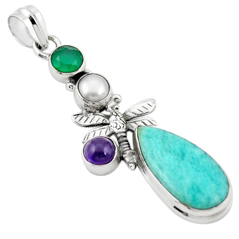 Natural green amazonite (hope stone) 925 silver dragonfly pendant m43532