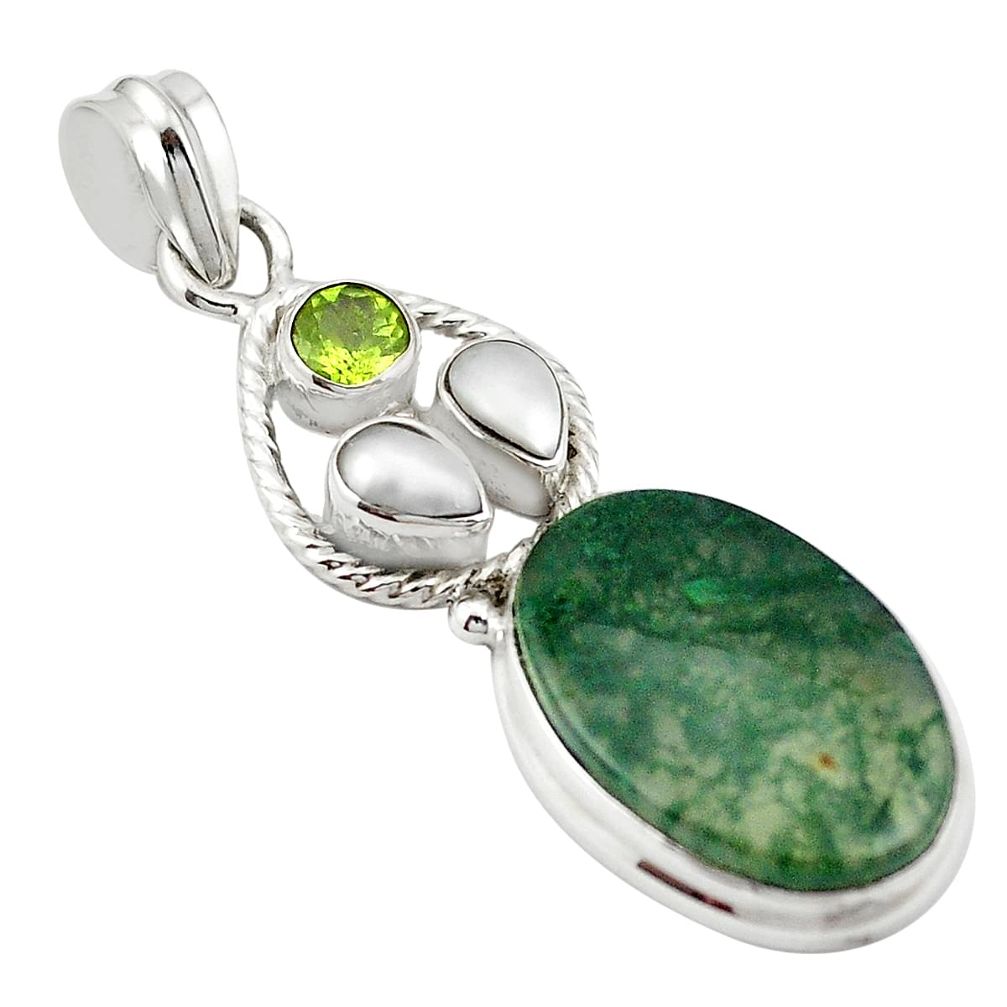 925 sterling silver natural green moss agate peridot pendant jewelry m43544
