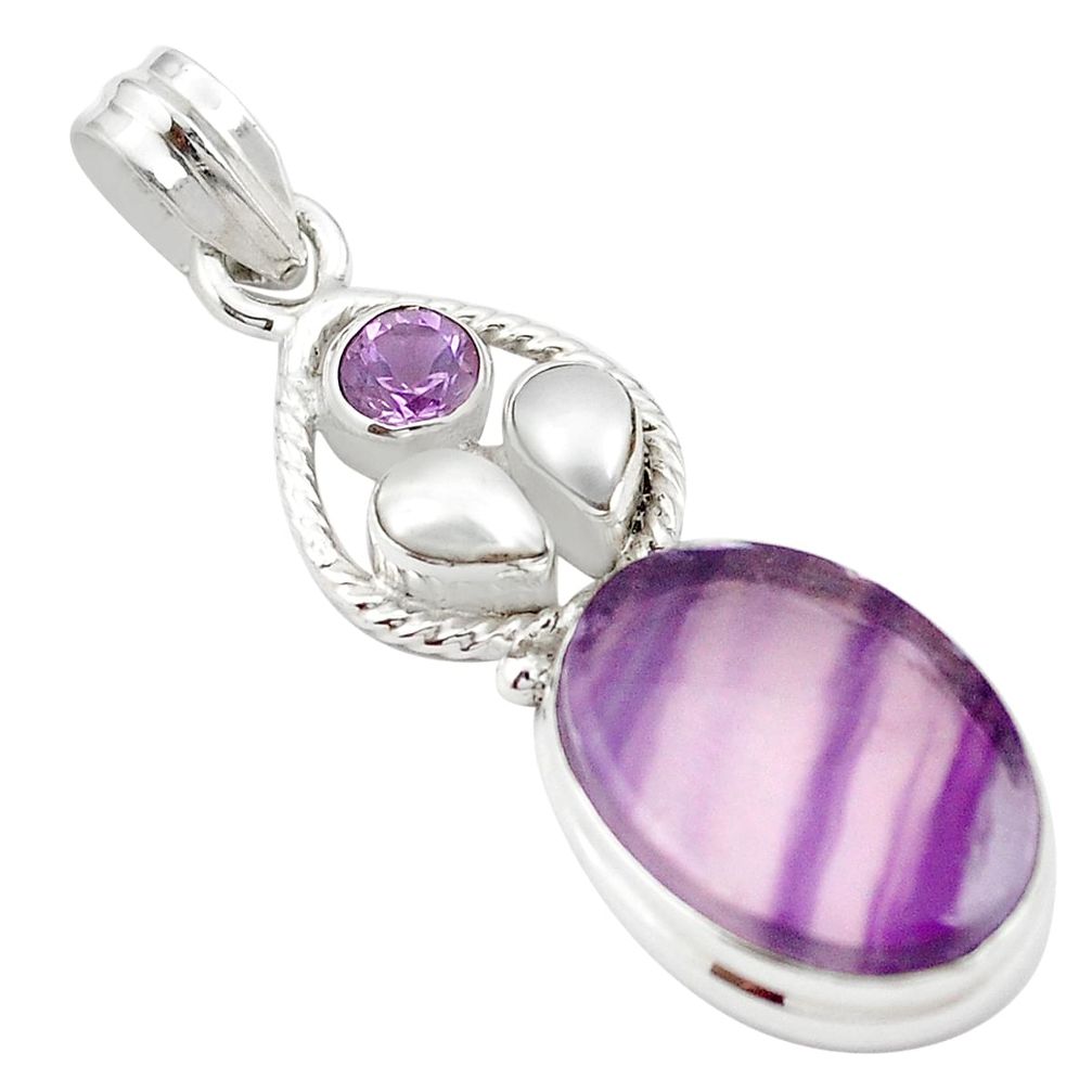 Natural multi color fluorite amethyst 925 sterling silver pendant m43549