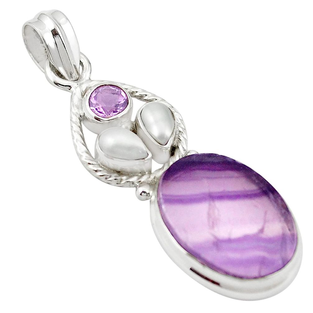 Natural multi color fluorite amethyst 925 sterling silver pendant jewelry m43555