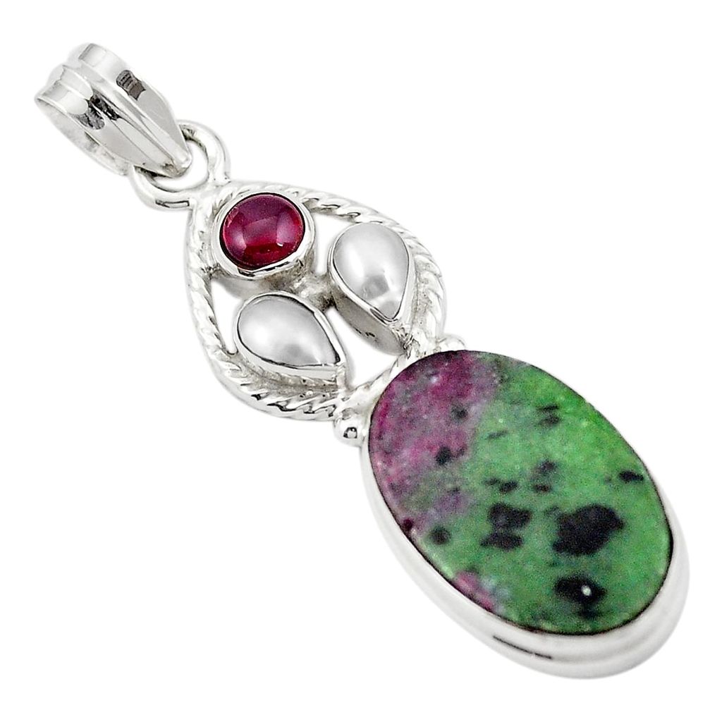 Natural pink ruby zoisite red garnet 925 sterling silver pendant m43577