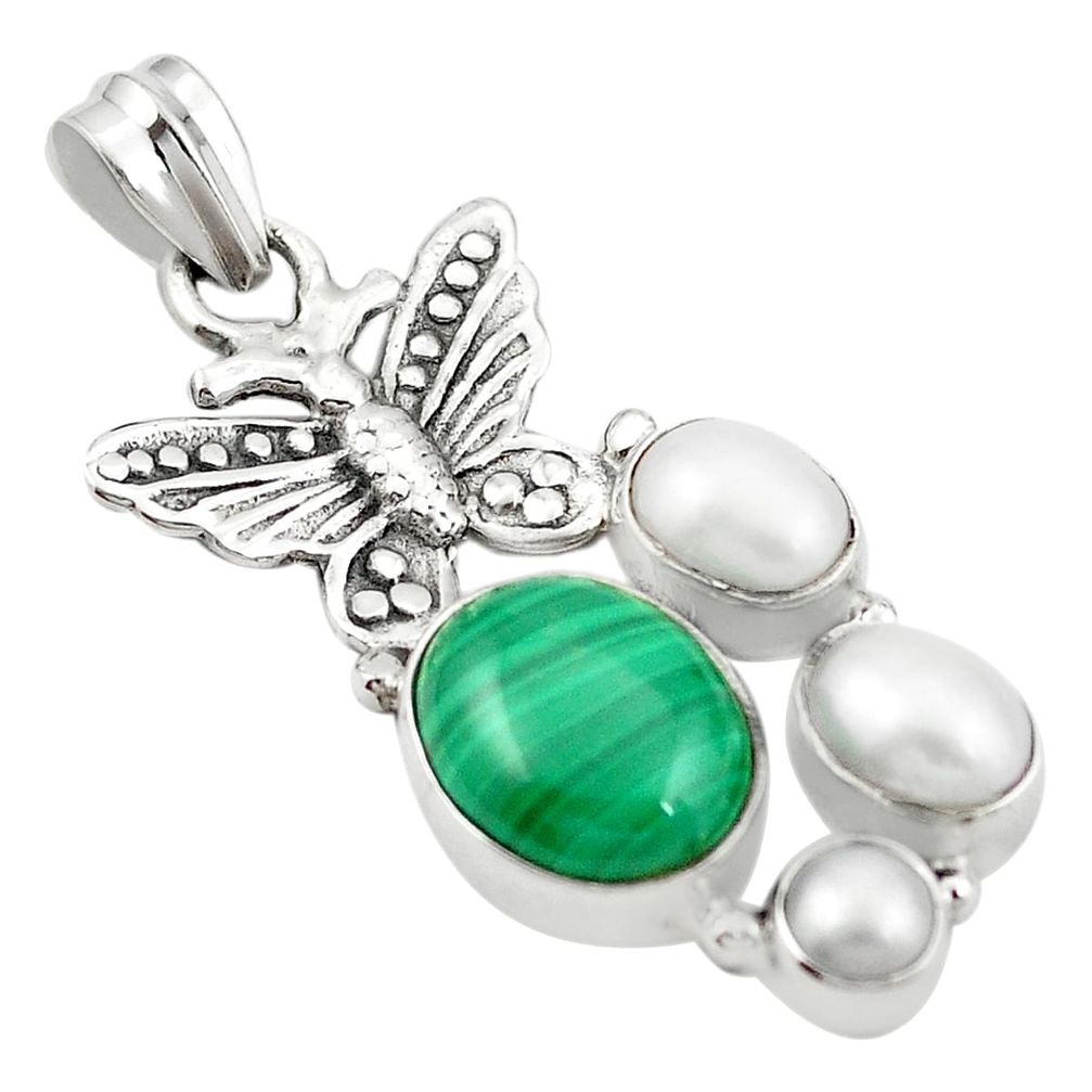 Natural green malachite (pilot's stone) 925 silver butterfly pendant m43632