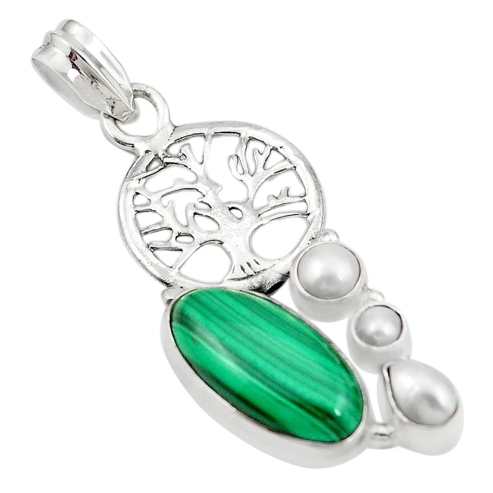 925 silver natural green malachite (pilot's stone) tree of life pendant m43636