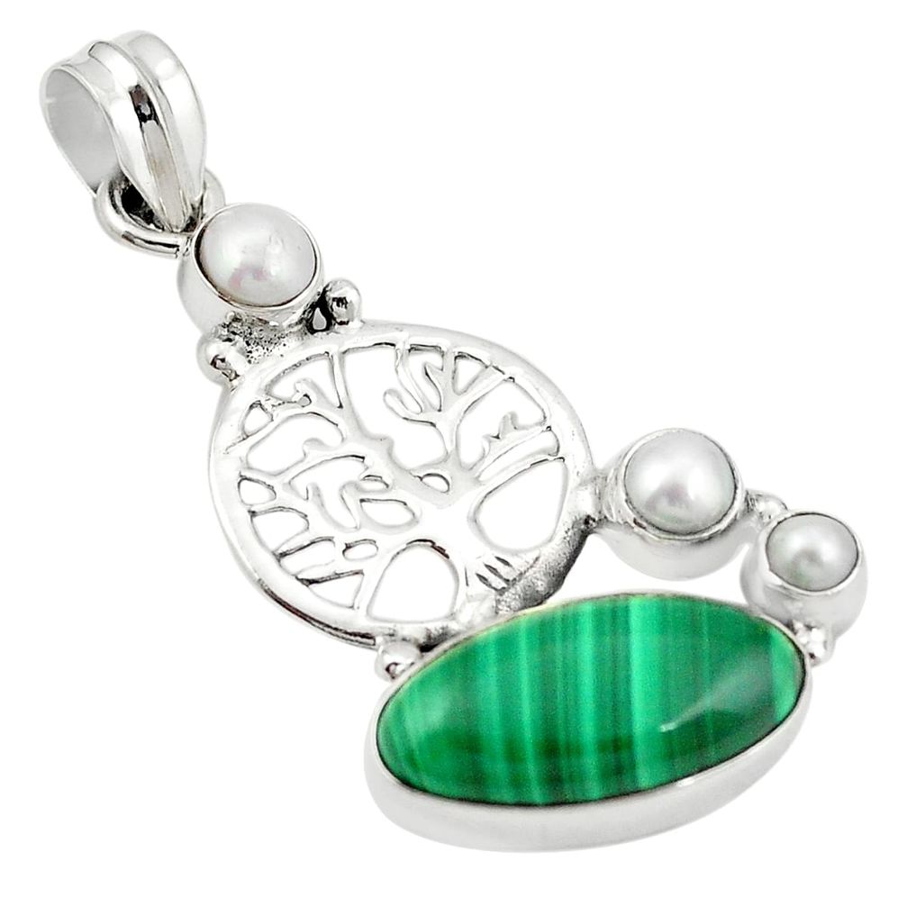 Natural green malachite (pilot's stone) 925 silver tree of life pendant m43637