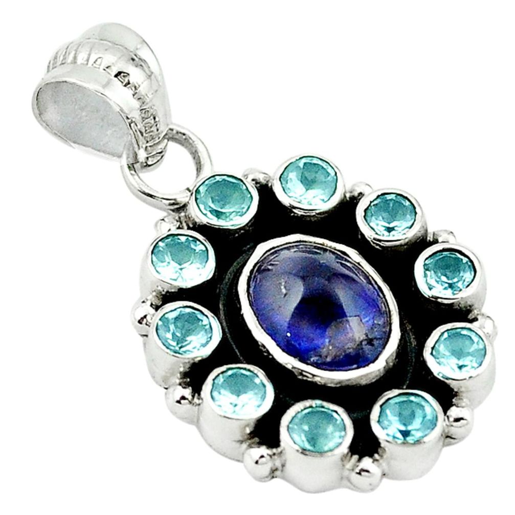 Natural blue tanzanite topaz 925 sterling silver pendant jewelry m4366