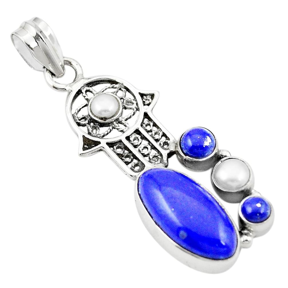 925 silver natural blue lapis lazuli pearl hand of god hamsa pendant m43690