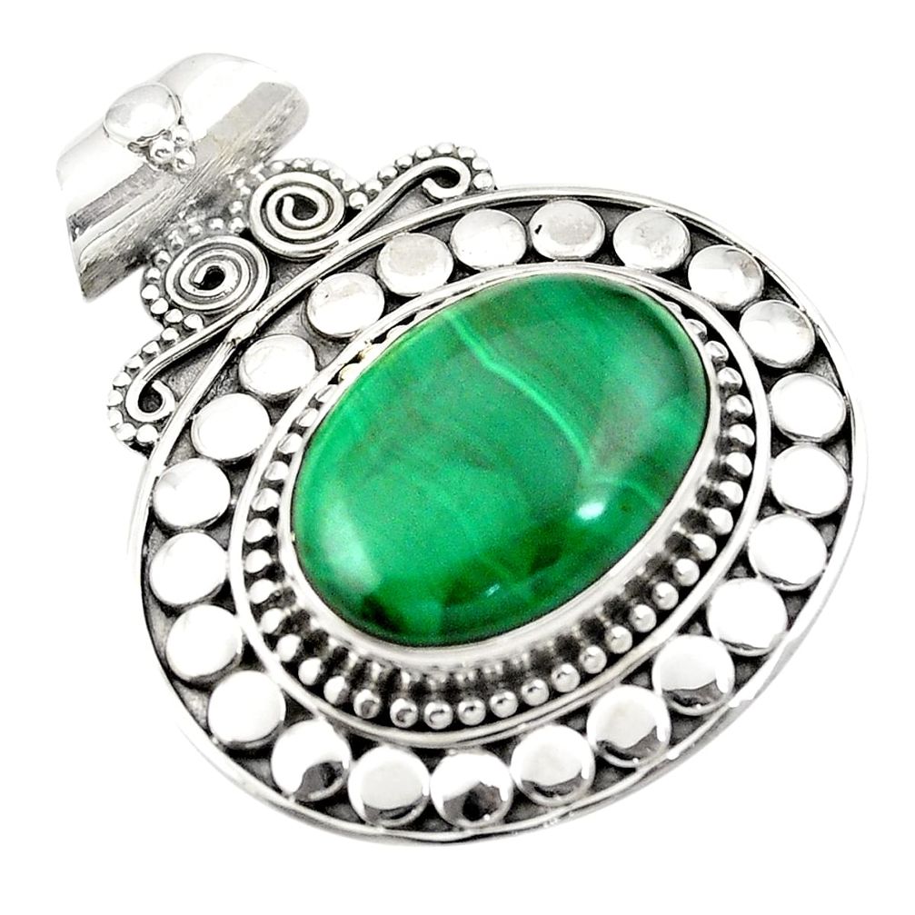 925 silver natural green malachite (pilot's stone) oval pendant jewelry m43765