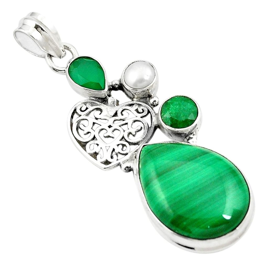 Natural green malachite (pilot's stone) 925 sterling silver pendant m44530